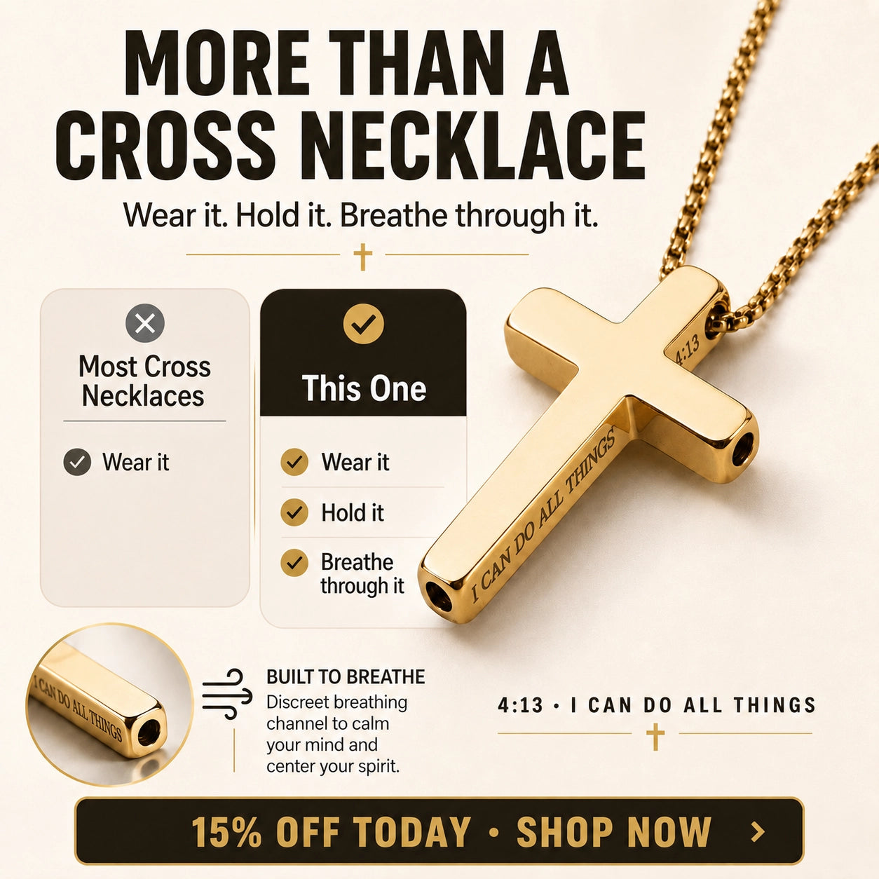 “I Can Do All Things” - Aurabre Cross Breathing Necklace