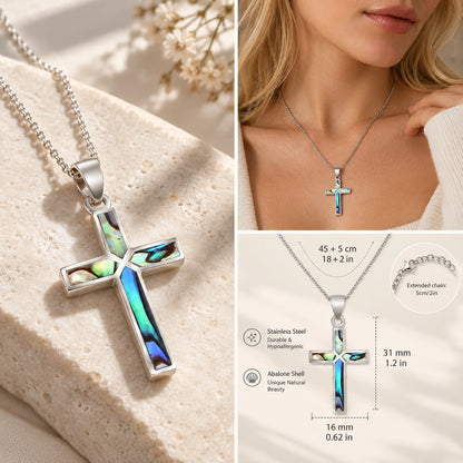 Silver Abalone Cross Necklace