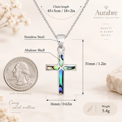 Silver Abalone Cross Necklace