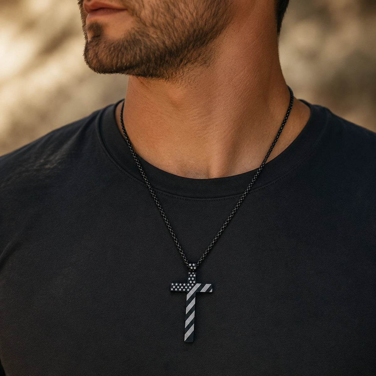 American Flag Cross Breathing Necklace