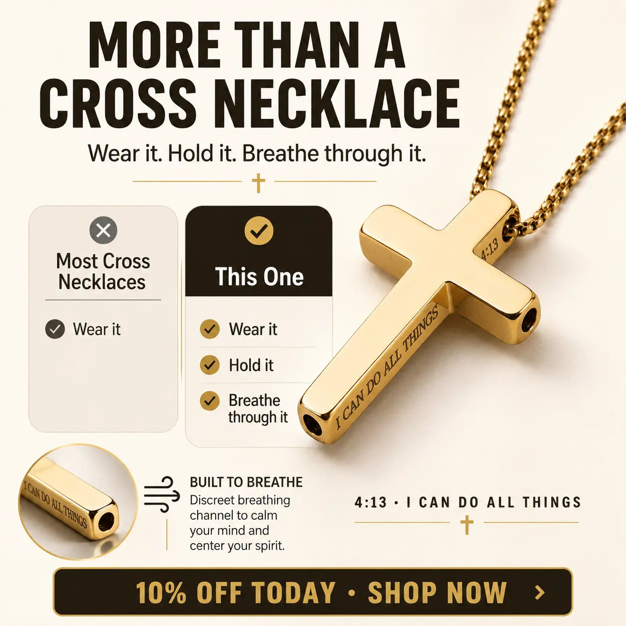 Aurabre Cross Breathing Necklace – “I Can Do All Things”